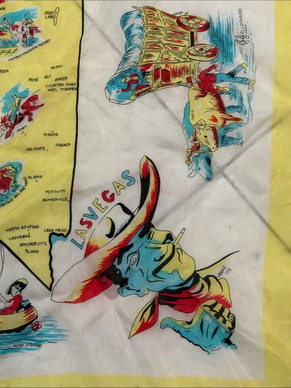 Vintage 1940’s Rare Nevada Scenic Silk Scarf 🧣 - Yellow Trim 30” Square